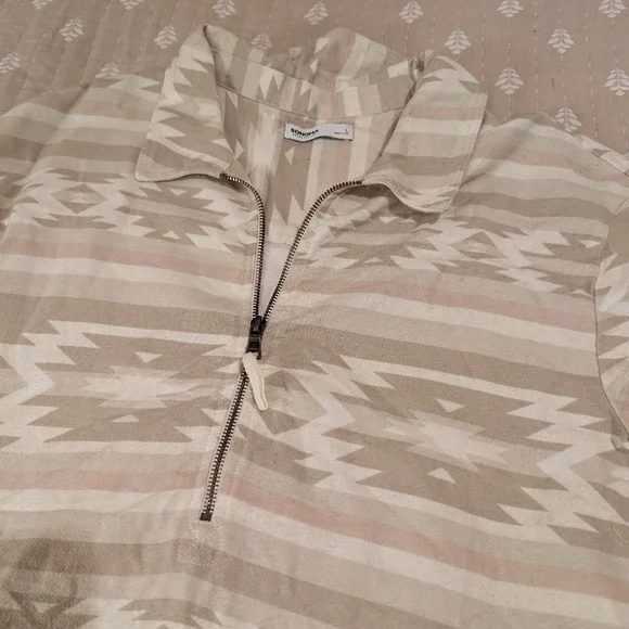 Sonoma 3/4 zip pull over flannel Aztec print large - Picture 2 of 11